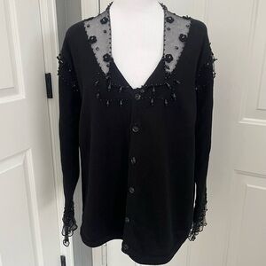 Storybook Knits Cardigan Large Sequin Lace Mobwife Black Beaded‎ Embellished Net